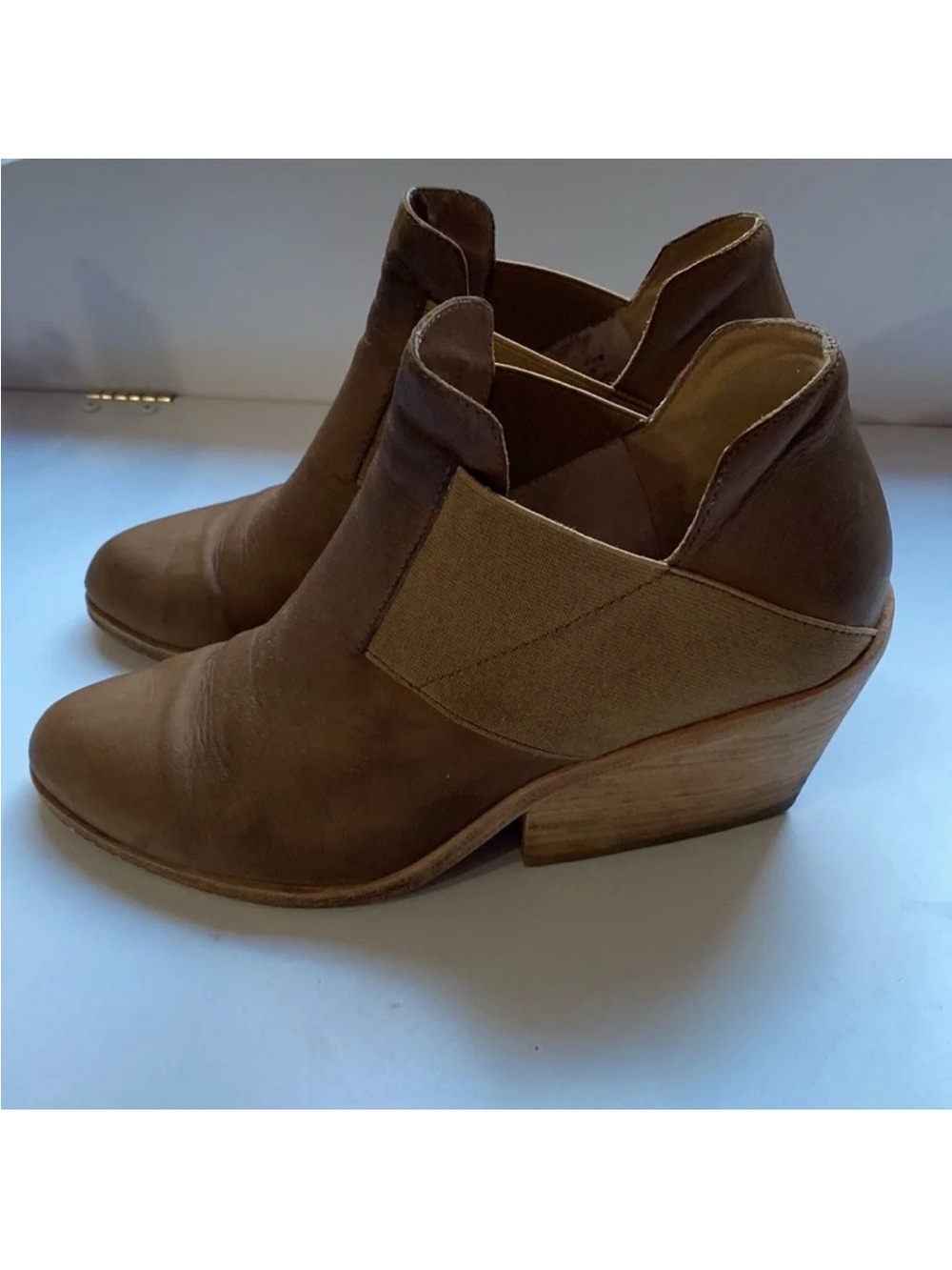 Eileen Fisher Even Booties Tan Brown Leather‎ Ankle Booties Size 7